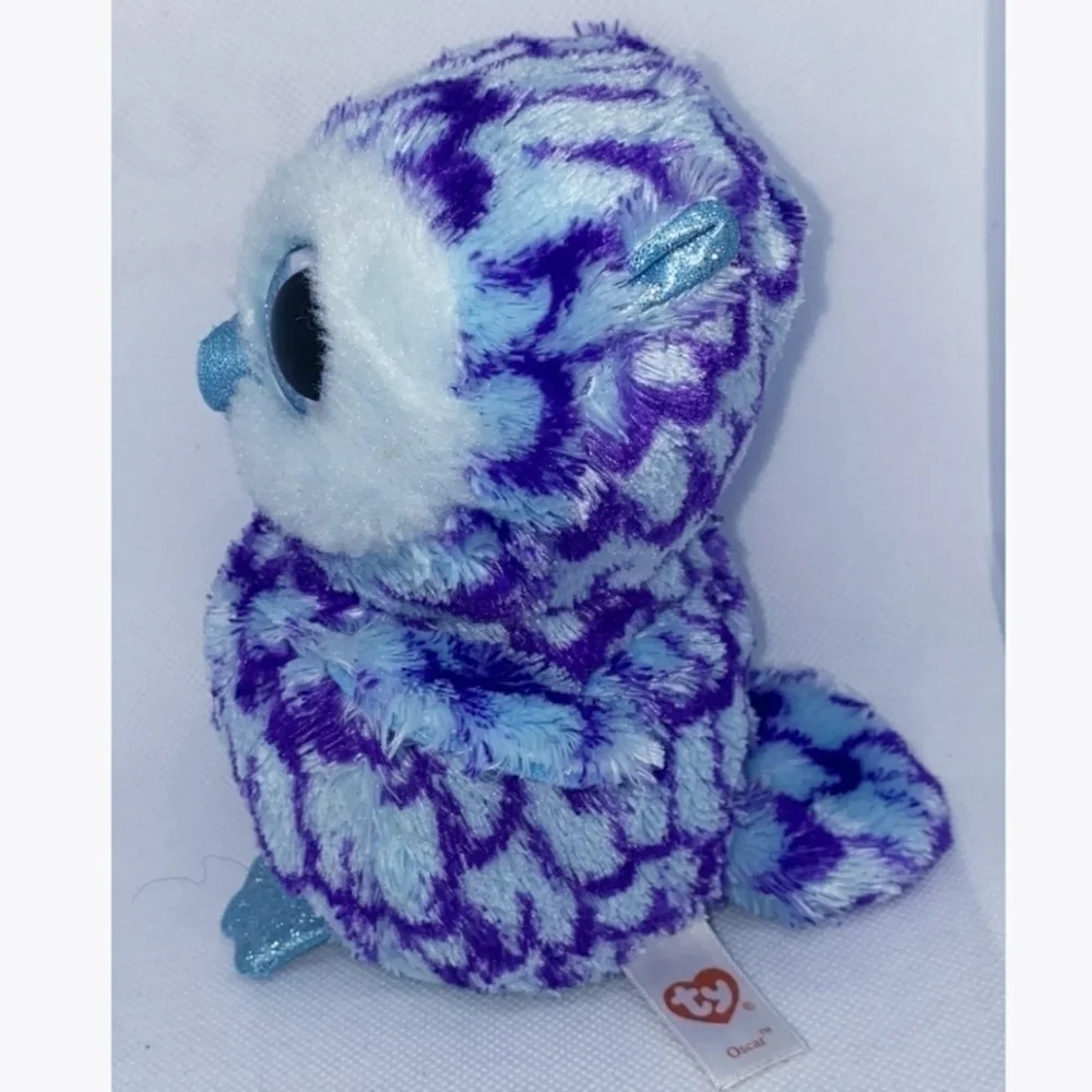 TY Beanie Boo Oscar Owl Purple Blue Plush Sparkle Eye Stuffed Animal Cute Bird